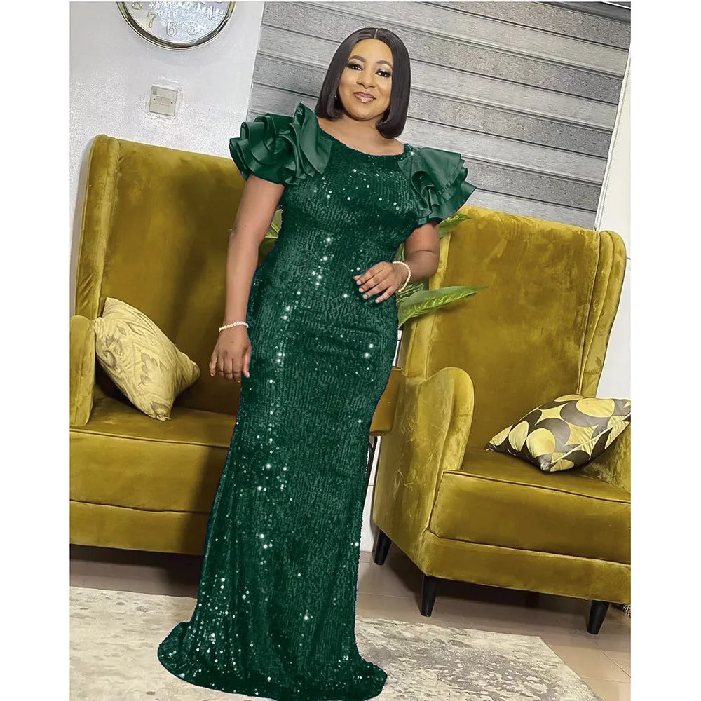 Evening Basic Model Sequined Fishtail Plus Size Women's Dress