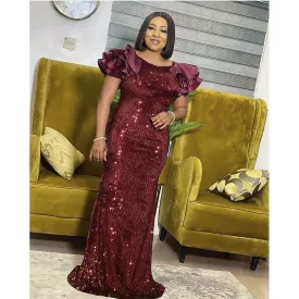Evening Basic Model Sequined Fishtail Plus Size Women's Dress