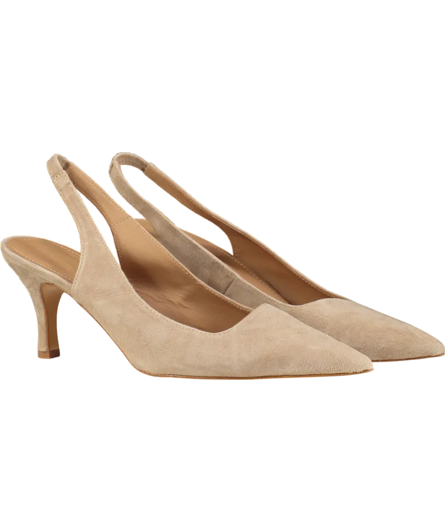 Flattered Beige Franchesca Suede Sand Sling Back Heels UK 7 EU 40 👠