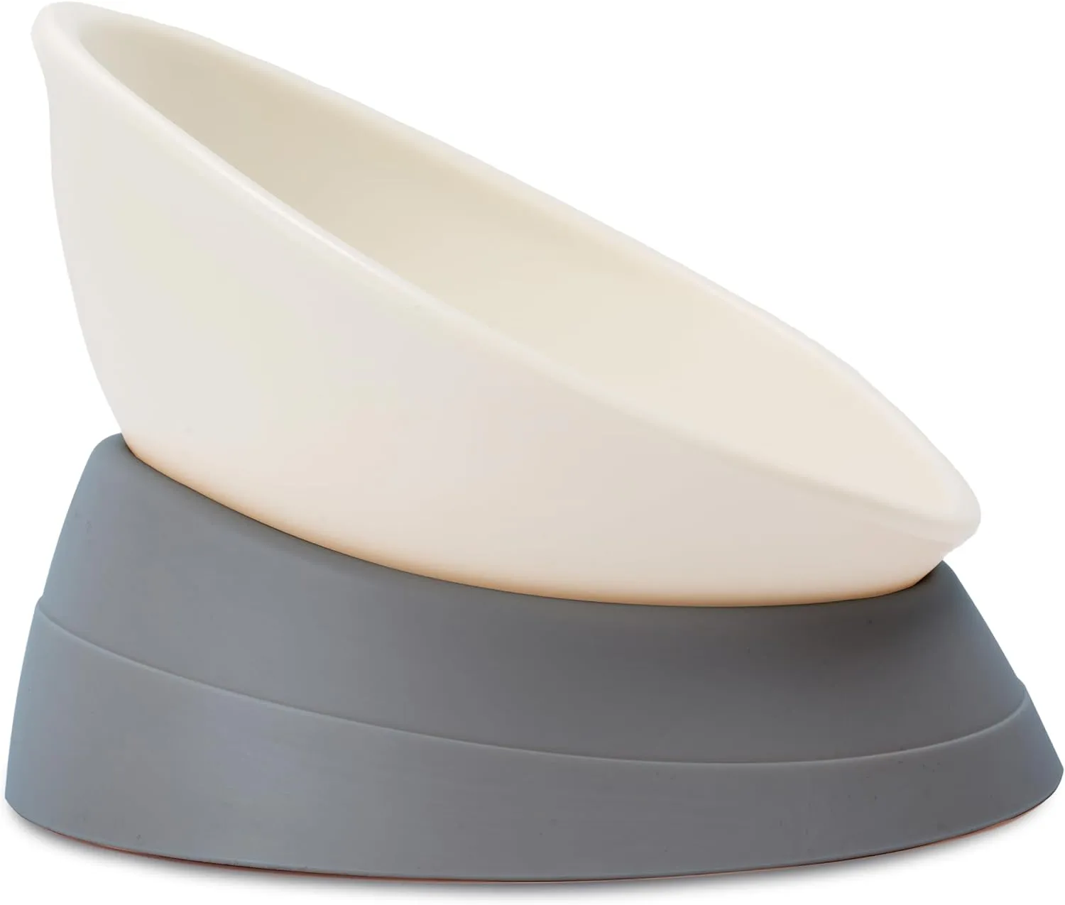 French Bulldog Food Bowl- Slanted Tilted Pug Food Water Bowl,Cat Bowl- Feeder for Frenchie/Shih Tzu/Flat Faced Small Dogs/Puppies/Cats (Grey, 4 Cup)