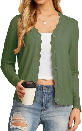 GRECERELLE Women's Long Sleeve V-Neck Button Down Cardigan Knit Shrugs Sweater