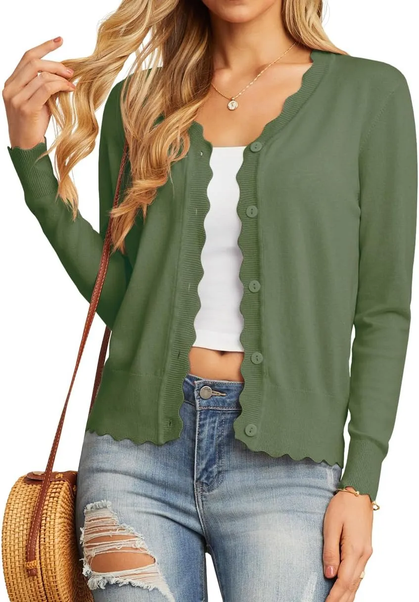 GRECERELLE Women's Long Sleeve V-Neck Button Down Cardigan Knit Shrugs Sweater