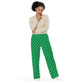 Green With White Polka Dots All-over print unisex wide-leg pants