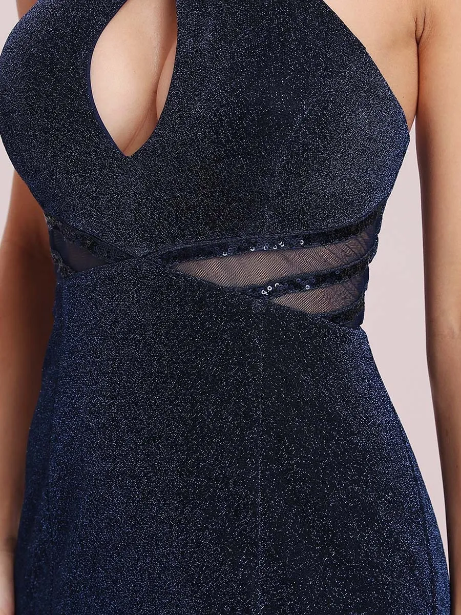 Halter Neck Floor Length Evening Dress with Cut-outs on Sides
