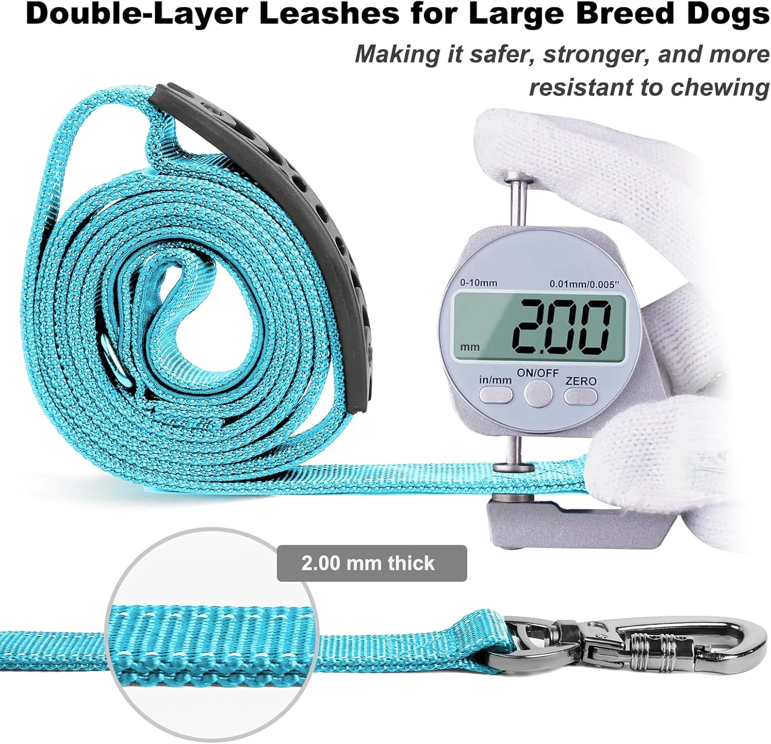 Heavy Duty Dog Leash, Laqibak Double-Sided Reflective Double Handle Dog Leash - Double-Layer Thickening, Lockable Safety Carabiner Design, 6 FT Perfect for Medium & Large Dogs Joyful Strolls, Blue
