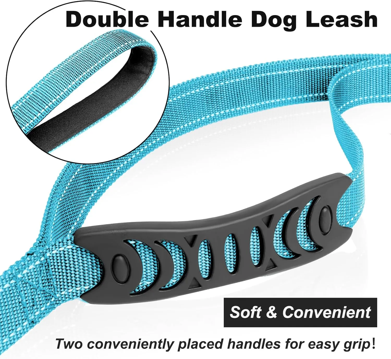 Heavy Duty Dog Leash, Laqibak Double-Sided Reflective Double Handle Dog Leash - Double-Layer Thickening, Lockable Safety Carabiner Design, 6 FT Perfect for Medium & Large Dogs Joyful Strolls, Blue