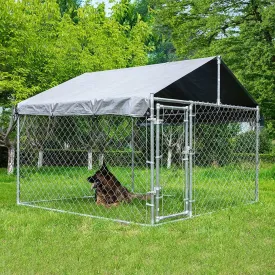 HITTITE Extra Large Outdoor Dog Kennel, Anti-Rust Dog Kennel Outside with Roof, Galvanized Chain Link Dog Runs for Outside with Waterproof UV-Resistant Cover and Secure Lock