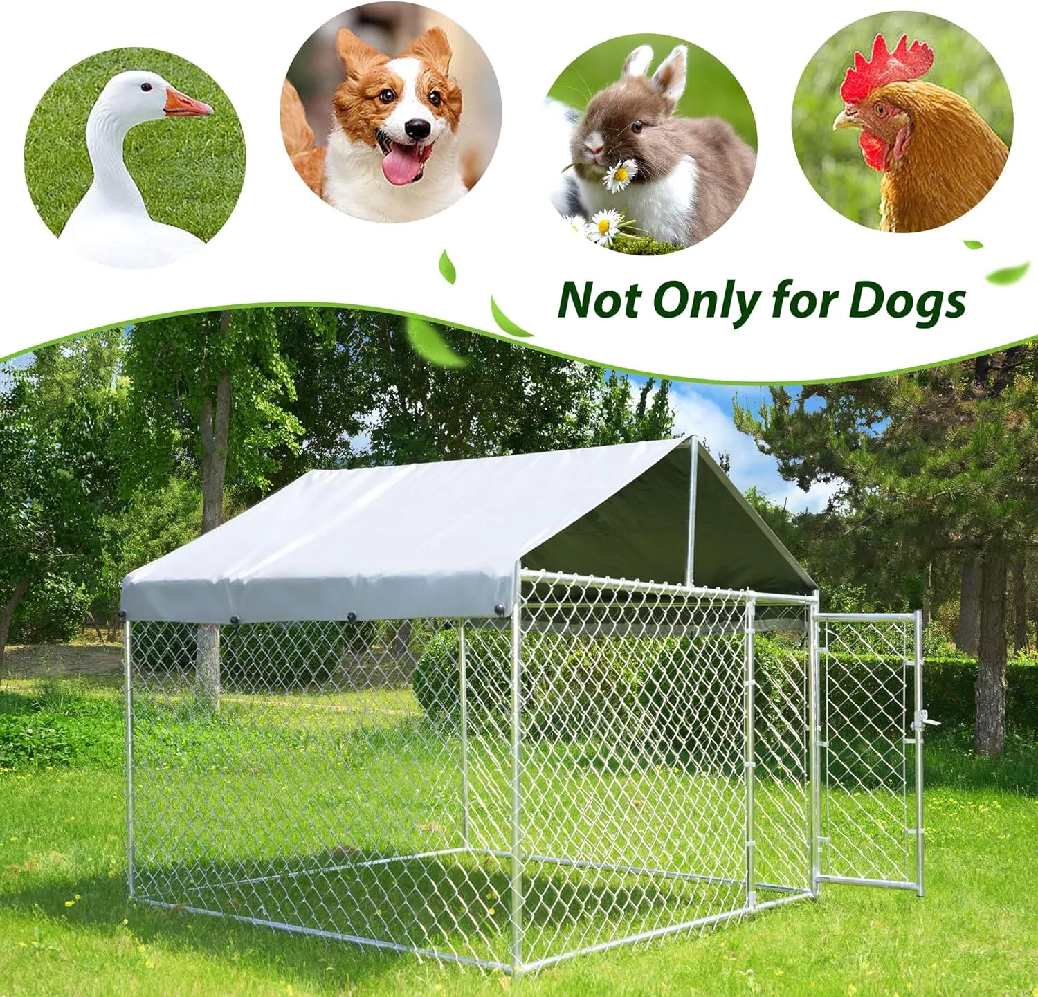 HITTITE Extra Large Outdoor Dog Kennel, Anti-Rust Dog Kennel Outside with Roof, Galvanized Chain Link Dog Runs for Outside with Waterproof UV-Resistant Cover and Secure Lock