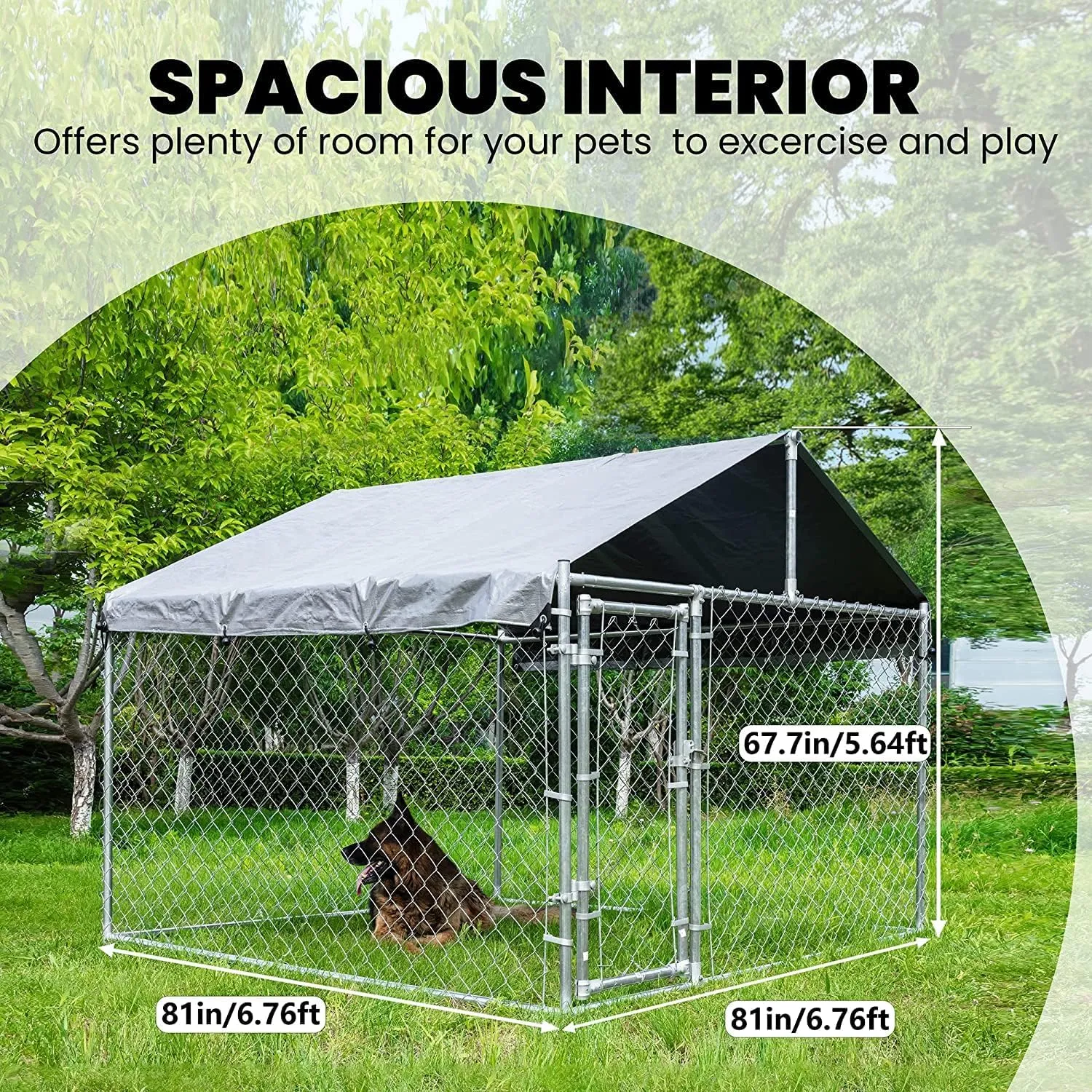 HITTITE Extra Large Outdoor Dog Kennel, Anti-Rust Dog Kennel Outside with Roof, Galvanized Chain Link Dog Runs for Outside with Waterproof UV-Resistant Cover and Secure Lock