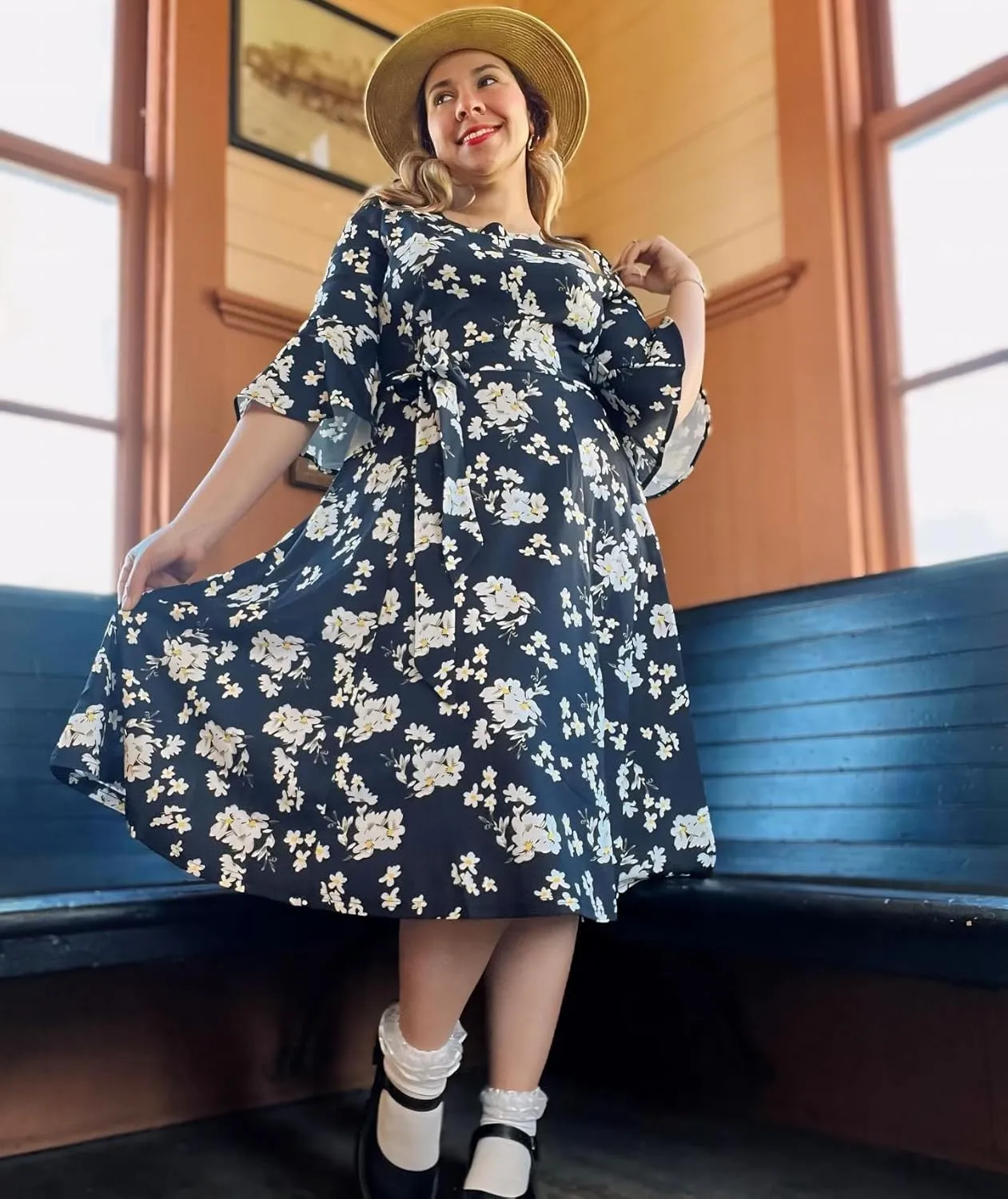 HomRain Women's Church Dresses for 2025 Wedding Guest Cocktail Tea Party Bell Sleeve Vintage Evening Graduation Dress