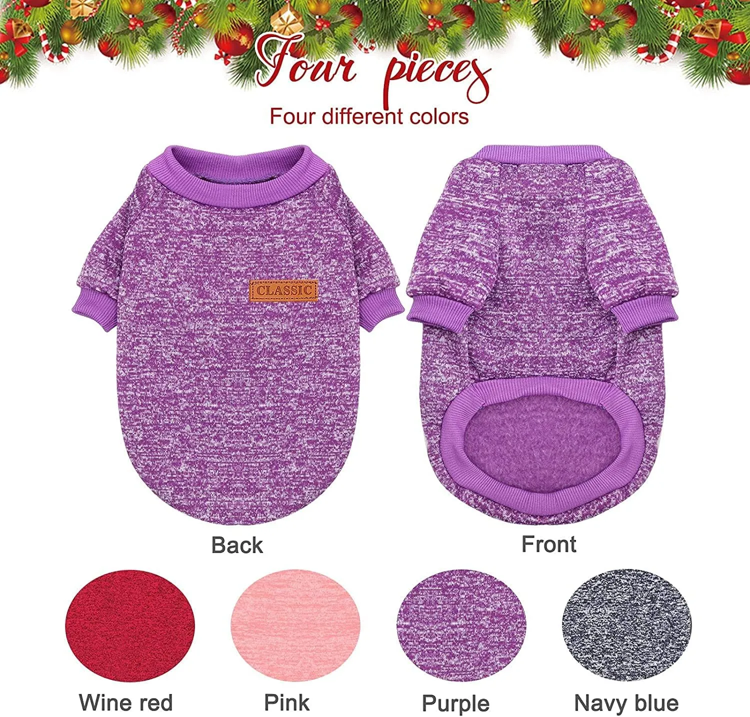 HYLYUN 4 Pieces Dog Sweaters for Small Dogs, Chihuahua Sweater Puppy Sweatshirt Pet Dog Classic Knitwear Sweater Warm Winter Dog Clothes Doggie Sweater Pullover S
