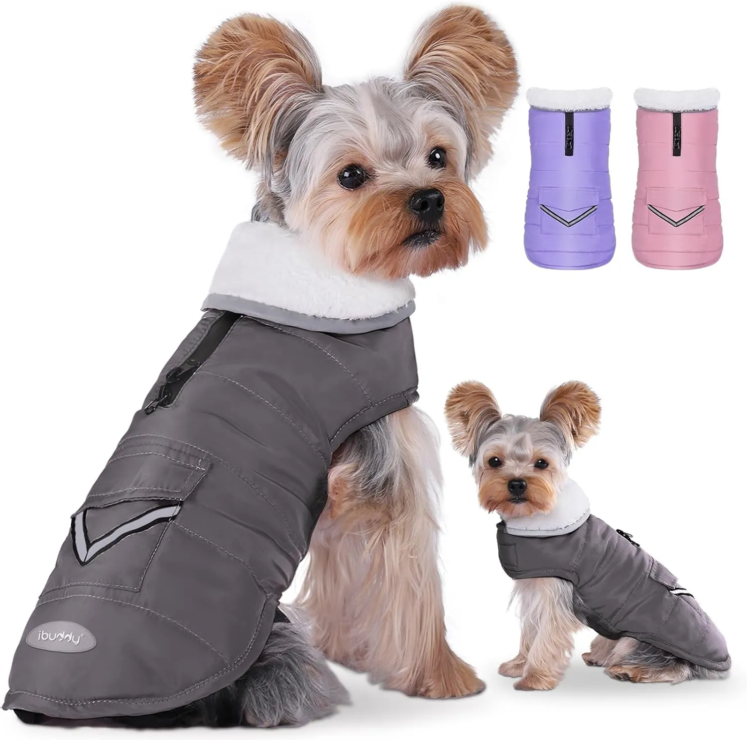 iBuddy Dog Winter Coats with Fleece Vest,Waterproof Warm Dog Snow Jacket Windproof, Reflective Adjustable Pet Dogs Cold Winter Coat for Dogs Girl Boy
