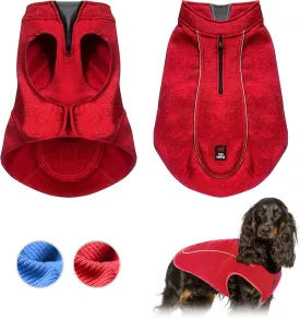 Insulated Fleece Sweater for Dogs | Lightweight Warm Dog Vest | Zipper Port for Harness | Cold Weather Winter Jacket | Rain Snow Repellant Coat | Adjustable for Small Medium Large Girl Dogs (Red/M)