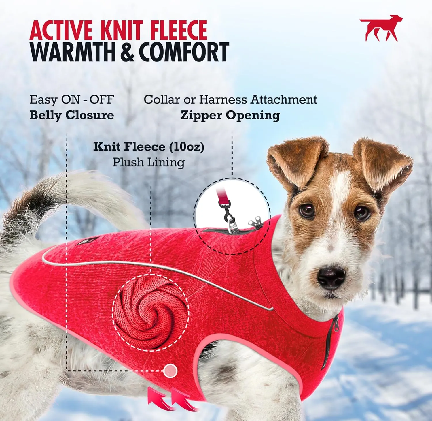 Insulated Fleece Sweater for Dogs | Lightweight Warm Dog Vest | Zipper Port for Harness | Cold Weather Winter Jacket | Rain Snow Repellant Coat | Adjustable for Small Medium Large Girl Dogs (Red/M)