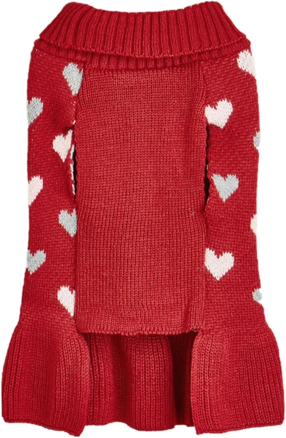 Jecikelon Heart Dog Sweater Dress Valentine's Day Puppy Clothes Knit Turtleneck Pet Outfits Warm Doggy Cat Winter Sweater Dresses for Small Dogs Girl (Medium, Red)