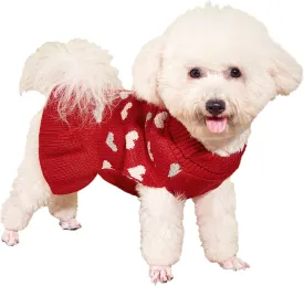 Jecikelon Heart Dog Sweater Dress Valentine's Day Puppy Clothes Knit Turtleneck Pet Outfits Warm Doggy Cat Winter Sweater Dresses for Small Dogs Girl (Medium, Red)