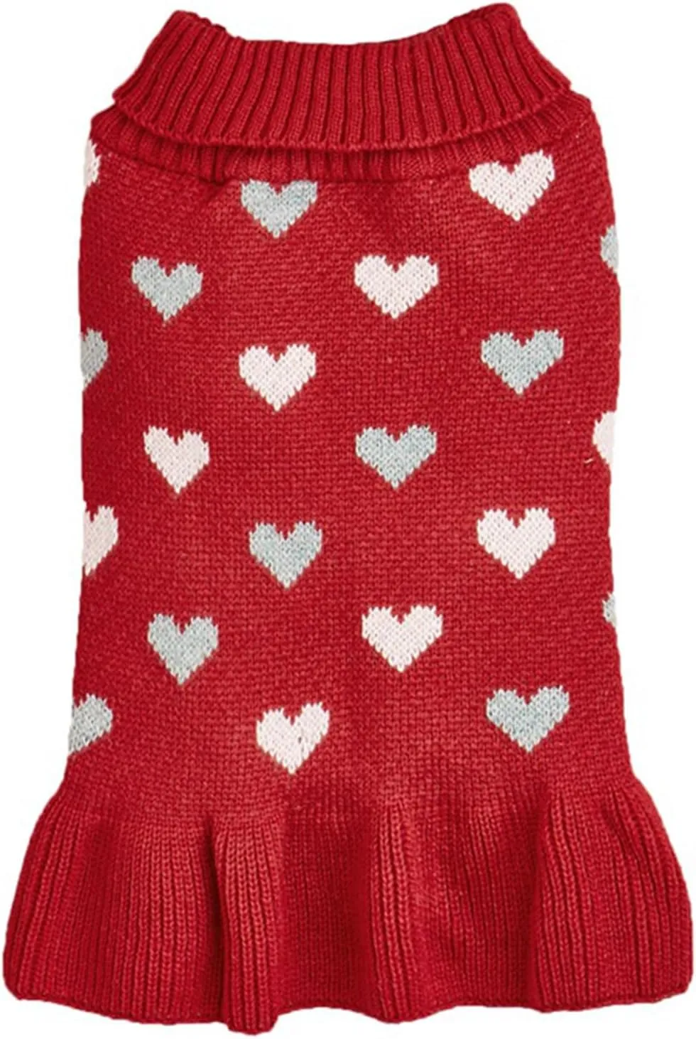 Jecikelon Heart Dog Sweater Dress Valentine's Day Puppy Clothes Knit Turtleneck Pet Outfits Warm Doggy Cat Winter Sweater Dresses for Small Dogs Girl (Medium, Red)