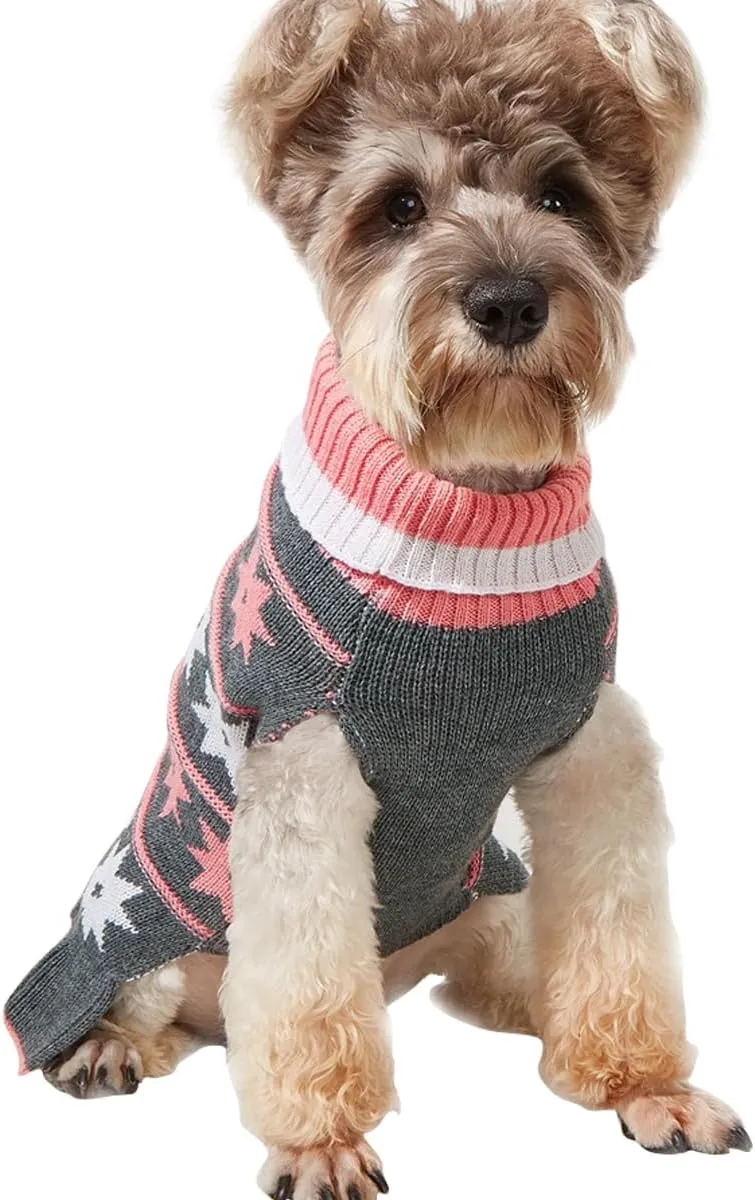 Jecikelon Pet Dog Sweaters for Small Dogs Dress with Snow Knitwear Turtleneck Pullover Dog Clothes Warm Winter Puppy Sweater Long Dresses (Grey, Small)