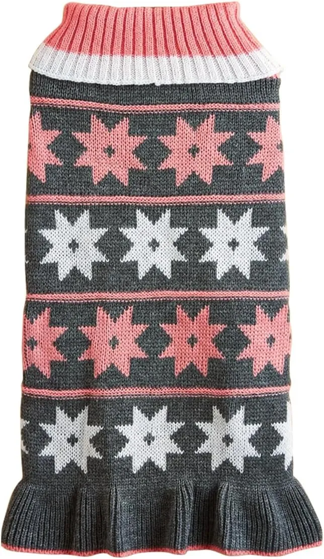 Jecikelon Pet Dog Sweaters for Small Dogs Dress with Snow Knitwear Turtleneck Pullover Dog Clothes Warm Winter Puppy Sweater Long Dresses (Grey, Small)