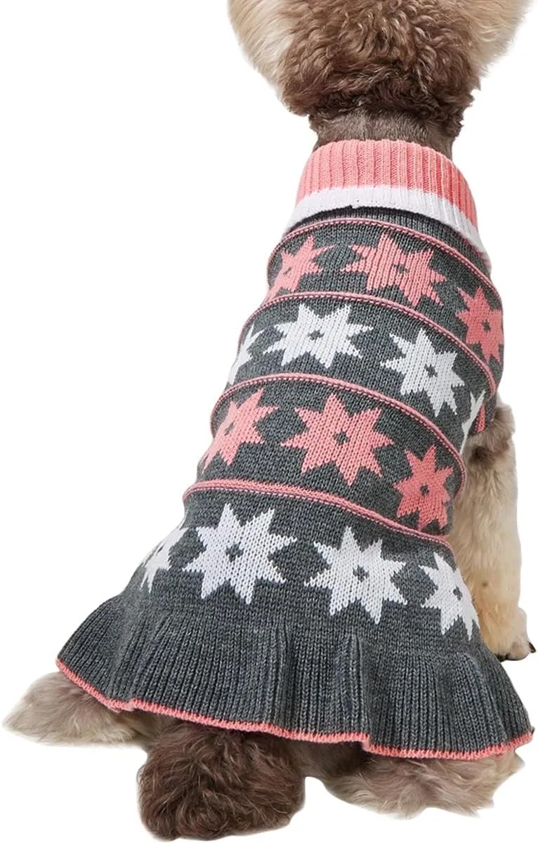Jecikelon Pet Dog Sweaters for Small Dogs Dress with Snow Knitwear Turtleneck Pullover Dog Clothes Warm Winter Puppy Sweater Long Dresses (Grey, Small)