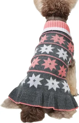 Jecikelon Pet Dog Sweaters for Small Dogs Dress with Snow Knitwear Turtleneck Pullover Dog Clothes Warm Winter Puppy Sweater Long Dresses (Grey, Small)