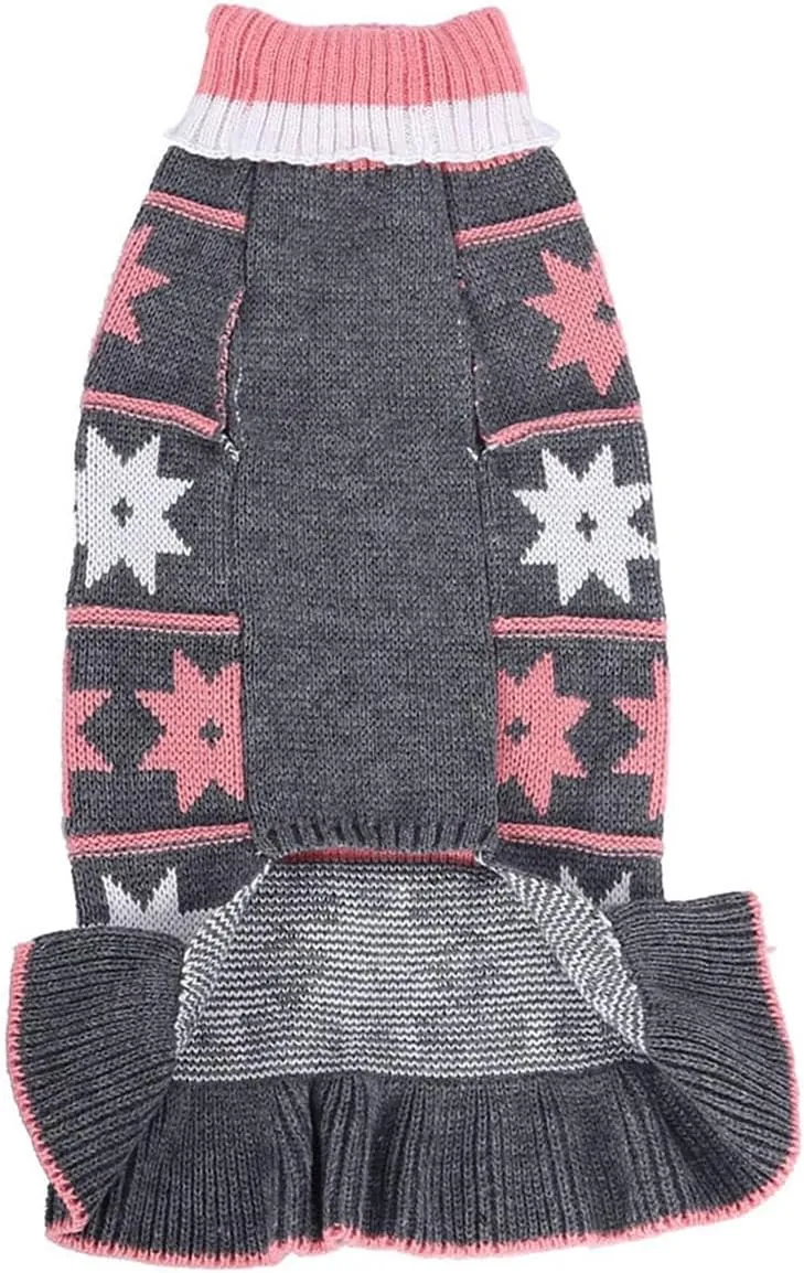 Jecikelon Pet Dog Sweaters for Small Dogs Dress with Snow Knitwear Turtleneck Pullover Dog Clothes Warm Winter Puppy Sweater Long Dresses (Grey, Small)
