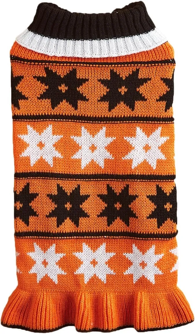 Jecikelon Pet Dog Sweaters for Small Dogs Dress with Snow Knitwear Turtleneck Pullover Dog Clothes Warm Winter Puppy Sweater Long Dresses (Orange, Small)