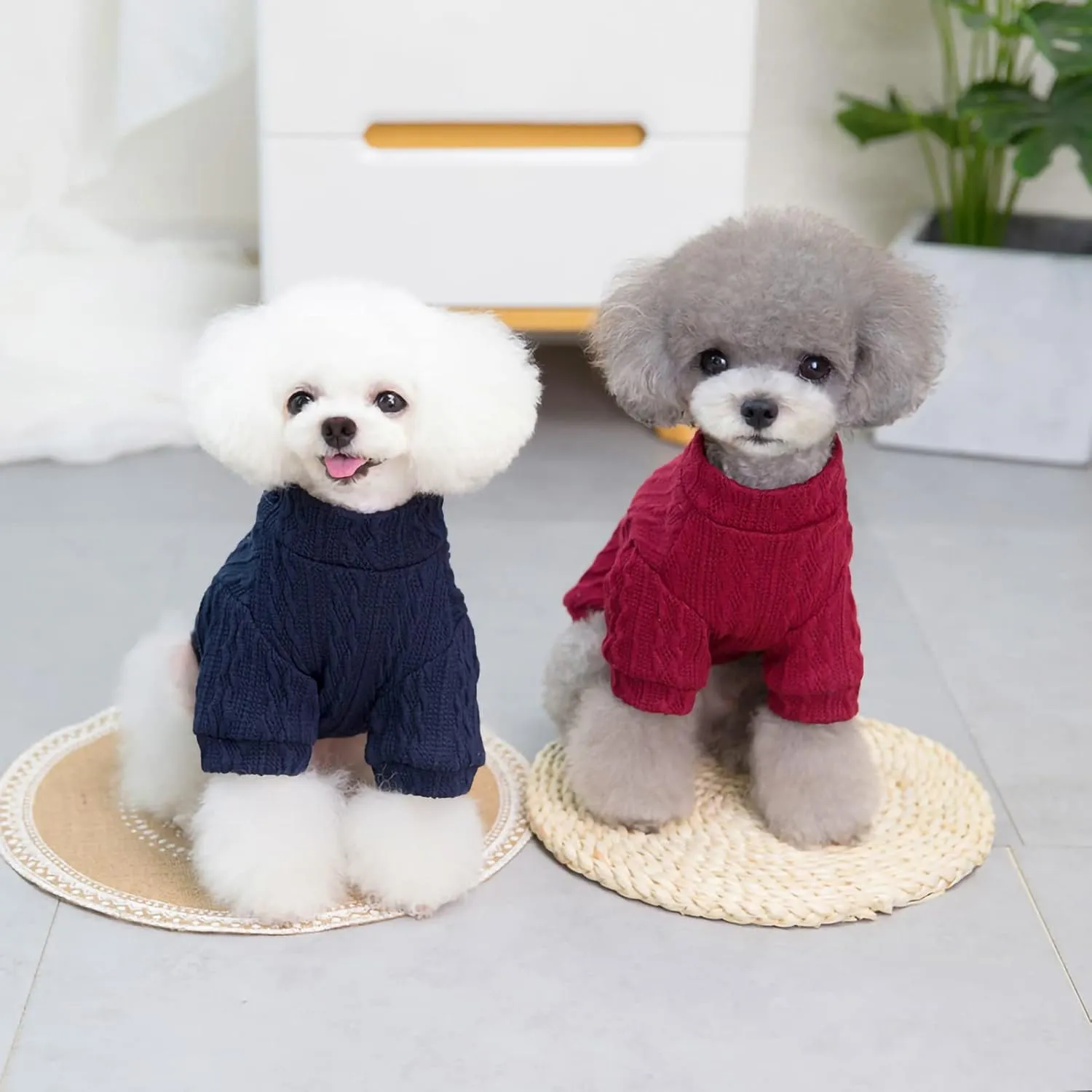 Jecikelon Small Knitted Dog Sweater Warm Puppy Winter Clothes Doggie Pullover Sweaters Pet Knitwear (Navy1, X-Small)
