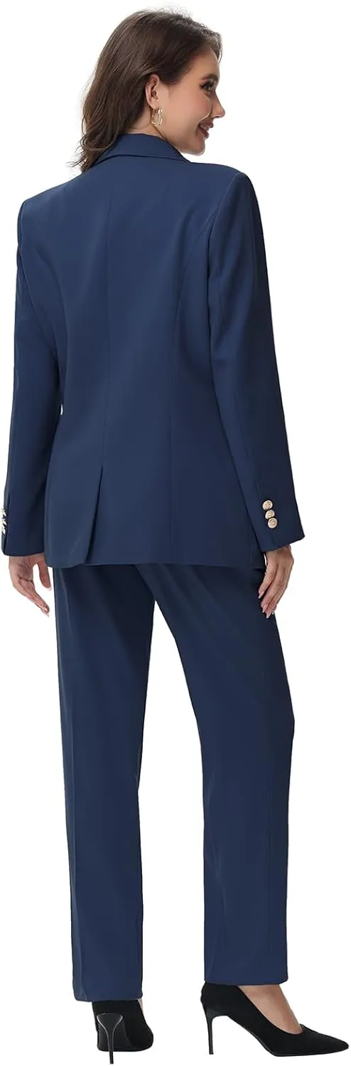 Lamgool Women Pants Suit Double Breasted 2 Piece Blazer Set Work Casual Jacket Outfits for Business