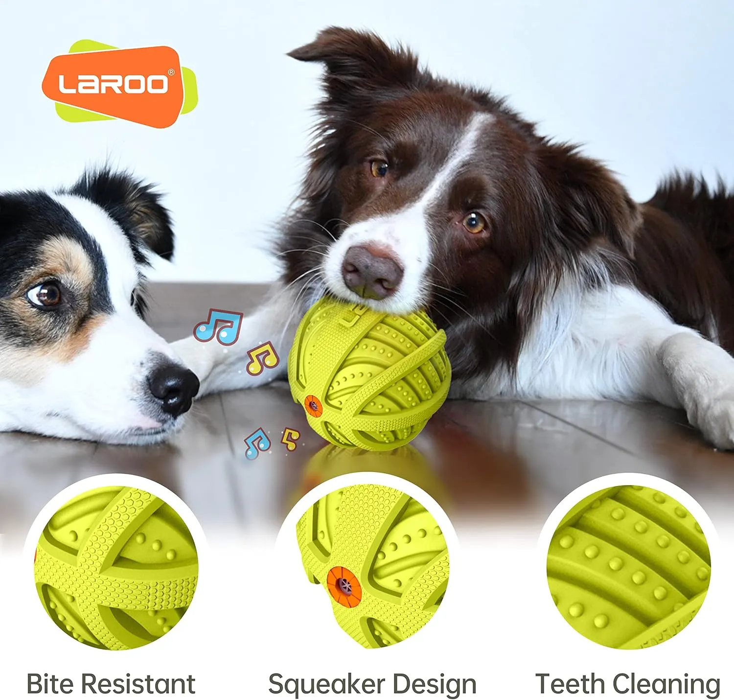 LaRoo Squeaky Dog Ball Toy,Durable Natural Rubber Squeaker Ball Throwing Training,Teeth Cleaning Chew Toy for Pet Medium and Large Dogs (3.5In Green)