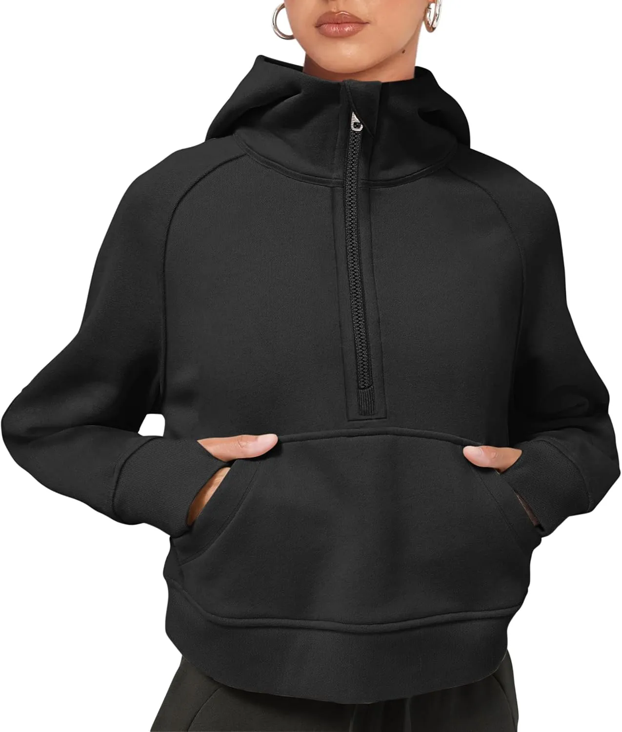 LASLULU Womens Fleece Hoodies Pullover 1/2 Zip Up Sweatshirts Long Sleeve Sweater Workout Jacket Fall Outfits 2024 Thumb Hole