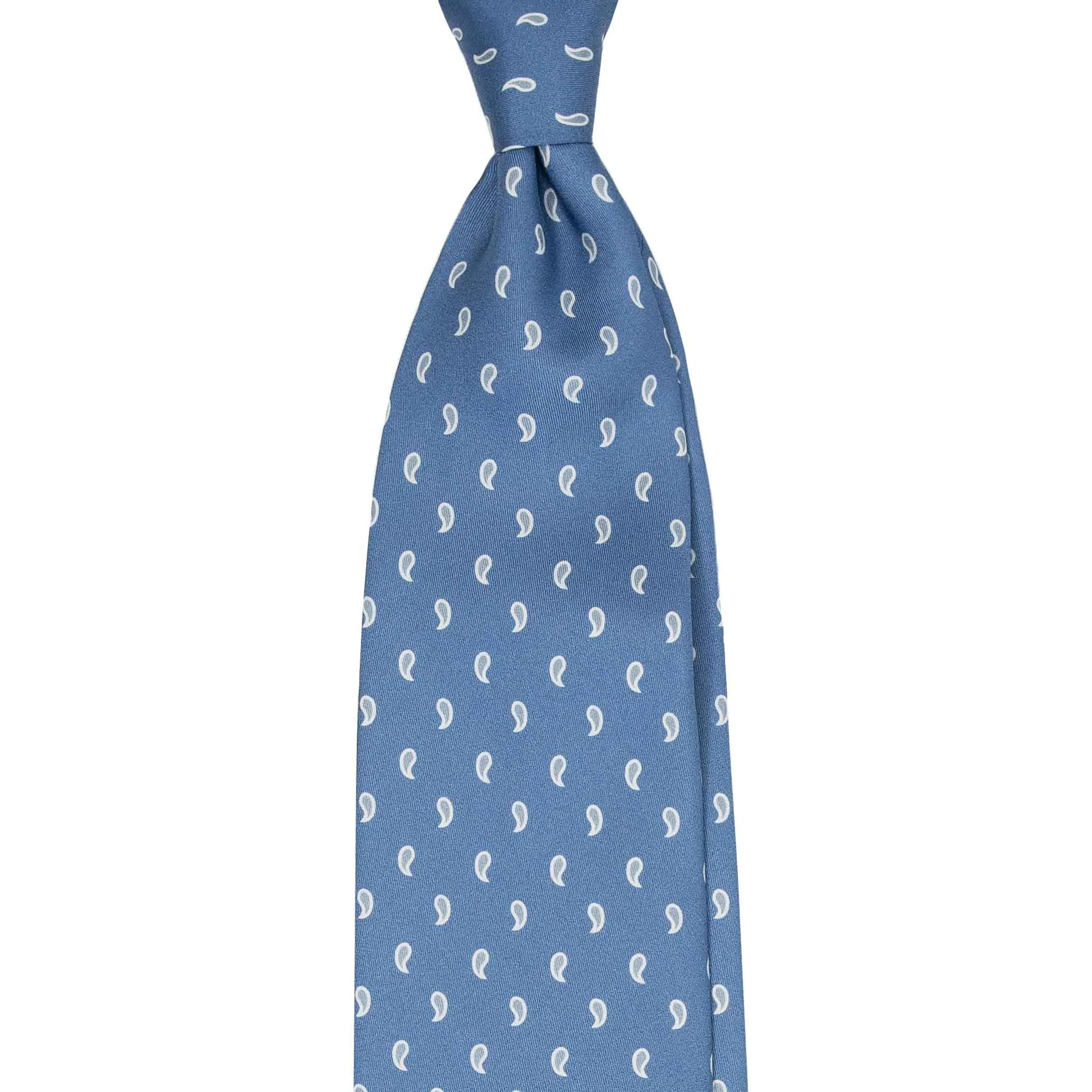 Light Blue Silk Tie with White Paisley