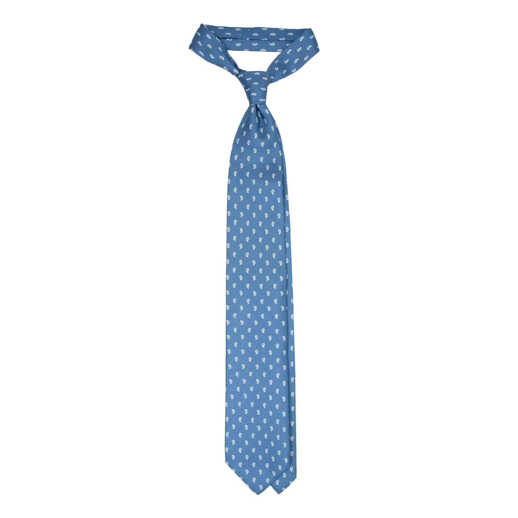 Light Blue Silk Tie with White Paisley