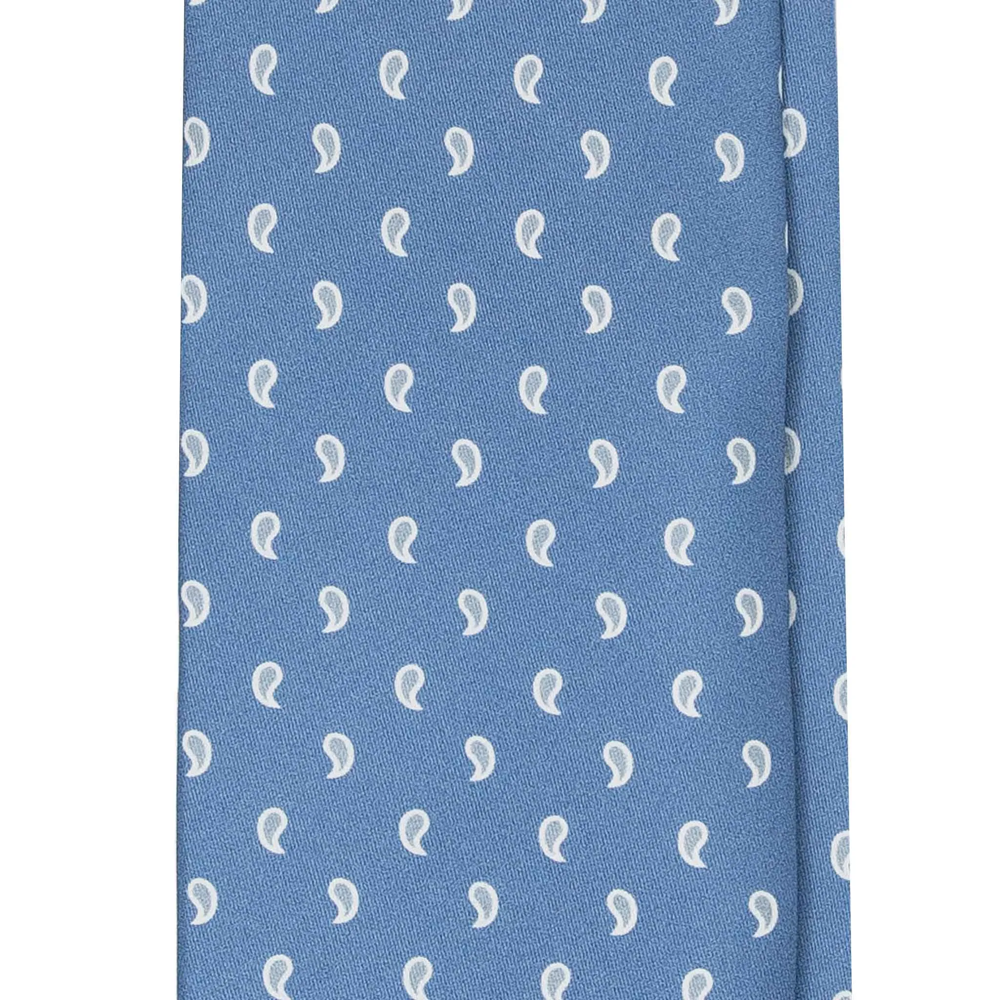 Light Blue Silk Tie with White Paisley