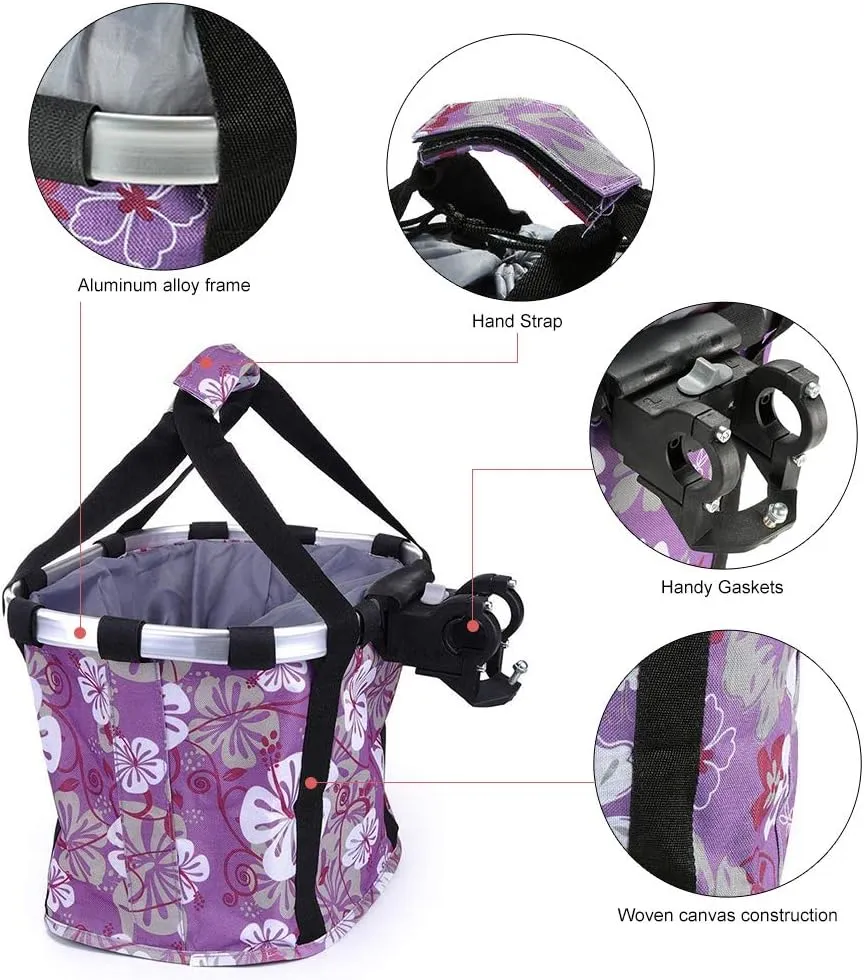 Lixada Bike Basket, Small Pet Cat Dog Carrier Bicycle Handlebar Front Basket Folding Detachable Removable Easy Install Quick Released Picnic Shopping Bag, Max. Bearing: 11lbs