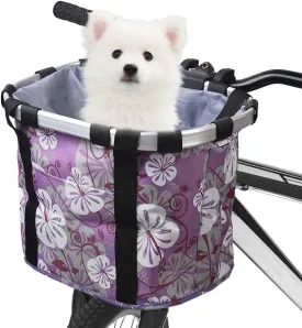 Lixada Bike Basket, Small Pet Cat Dog Carrier Bicycle Handlebar Front Basket Folding Detachable Removable Easy Install Quick Released Picnic Shopping Bag, Max. Bearing: 11lbs