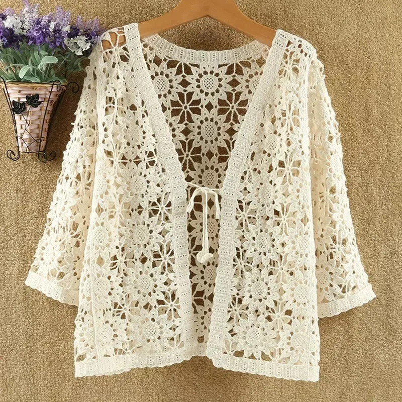 Long Sleeve Floral Crochet Cardigan