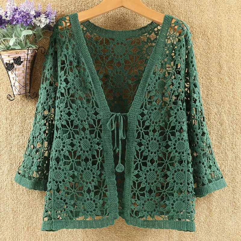 Long Sleeve Floral Crochet Cardigan
