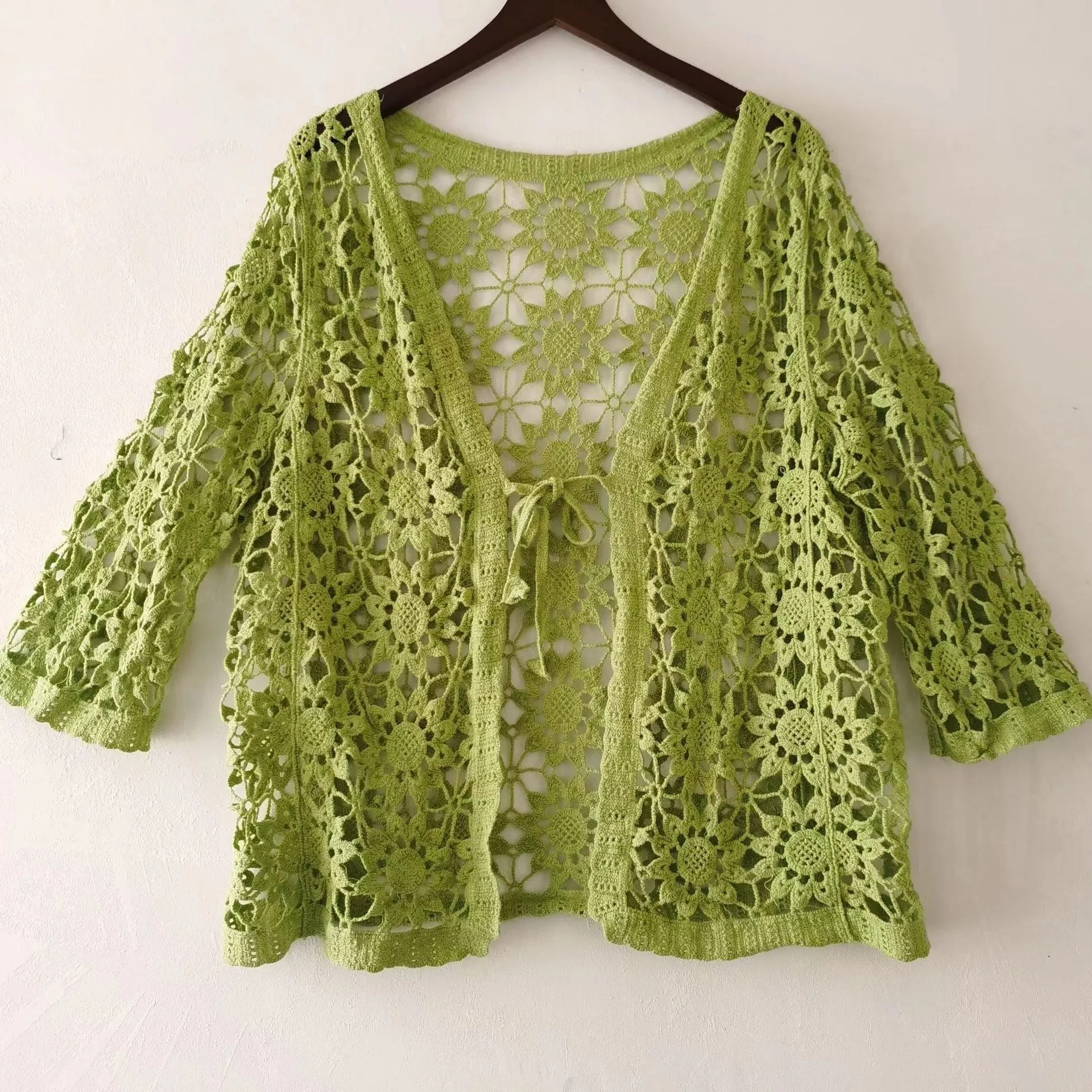 Long Sleeve Floral Crochet Cardigan