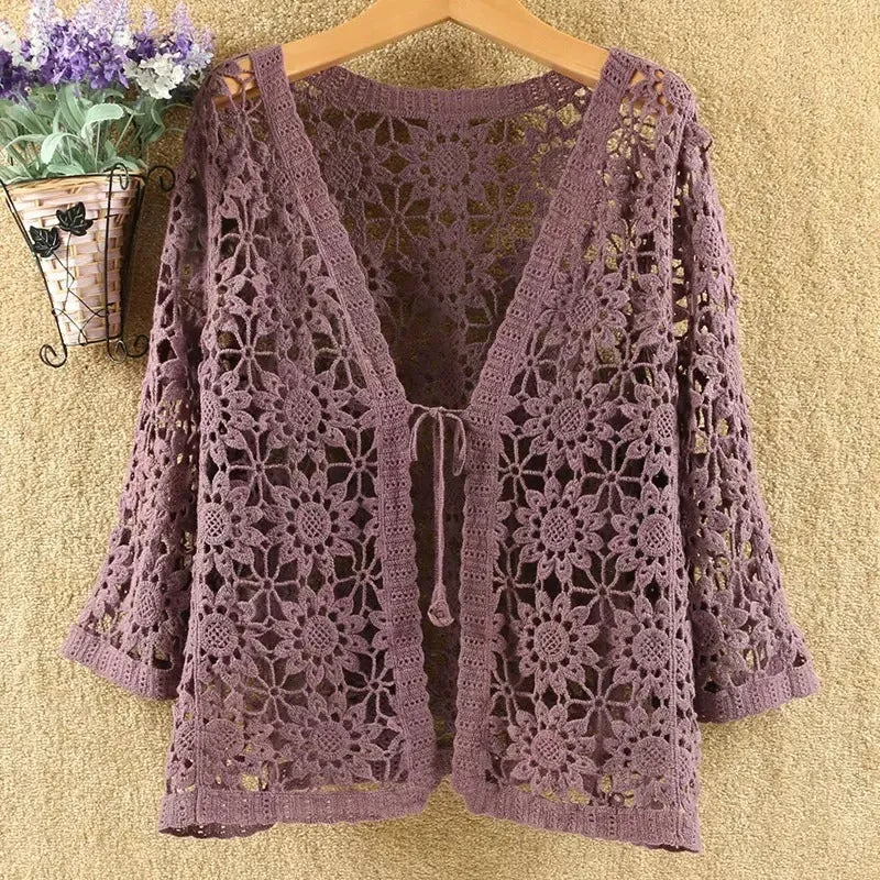 Long Sleeve Floral Crochet Cardigan