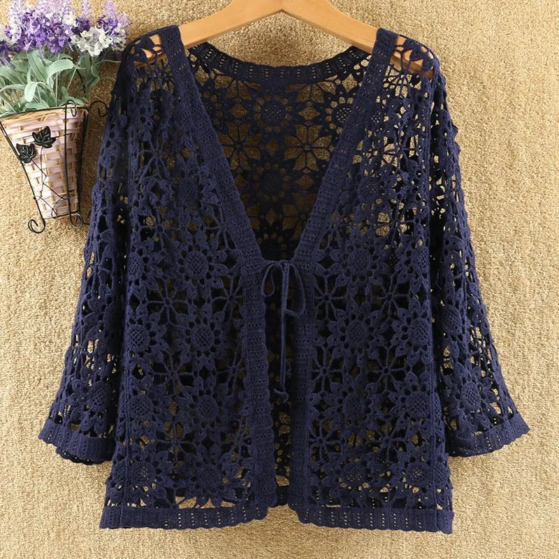 Long Sleeve Floral Crochet Cardigan
