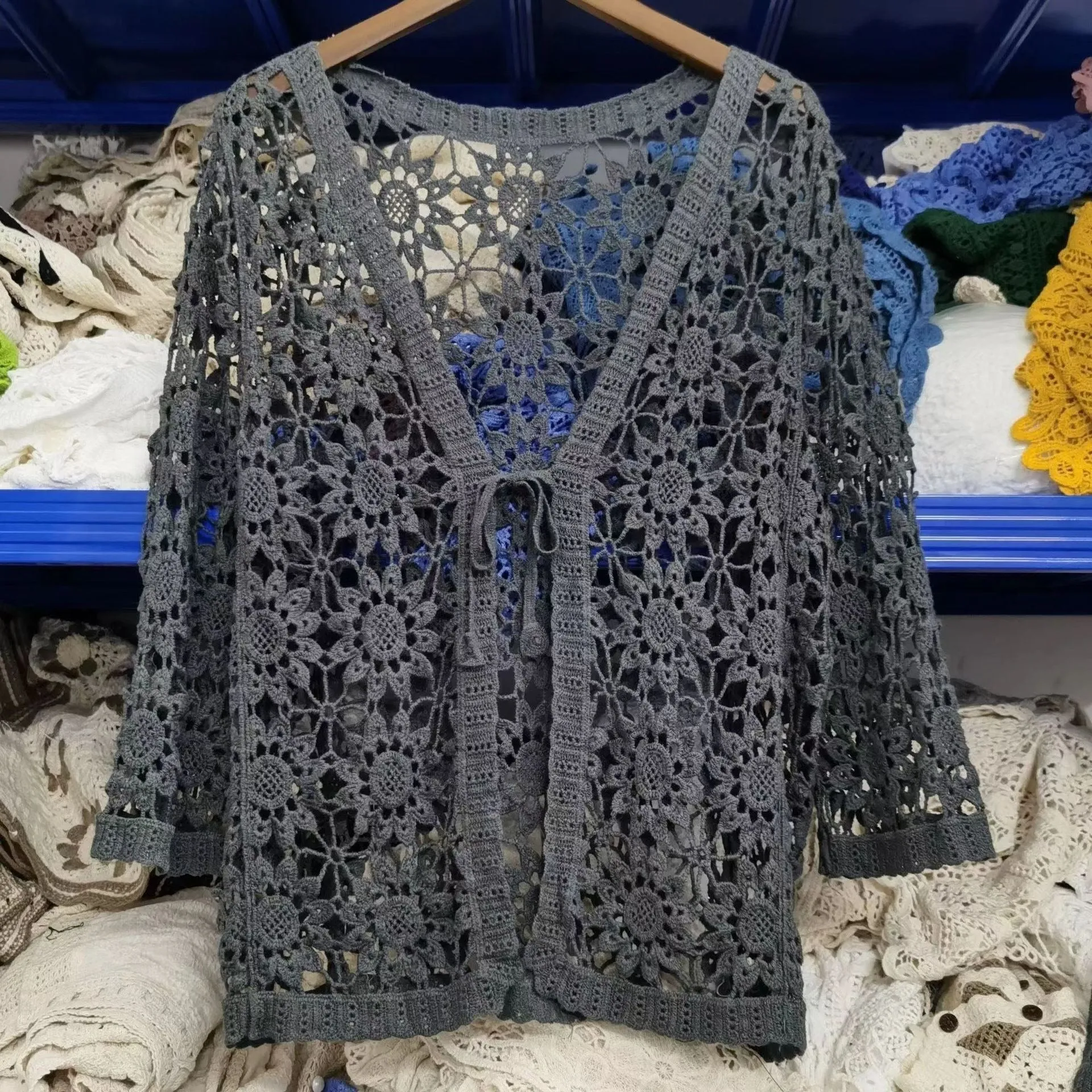 Long Sleeve Floral Crochet Cardigan