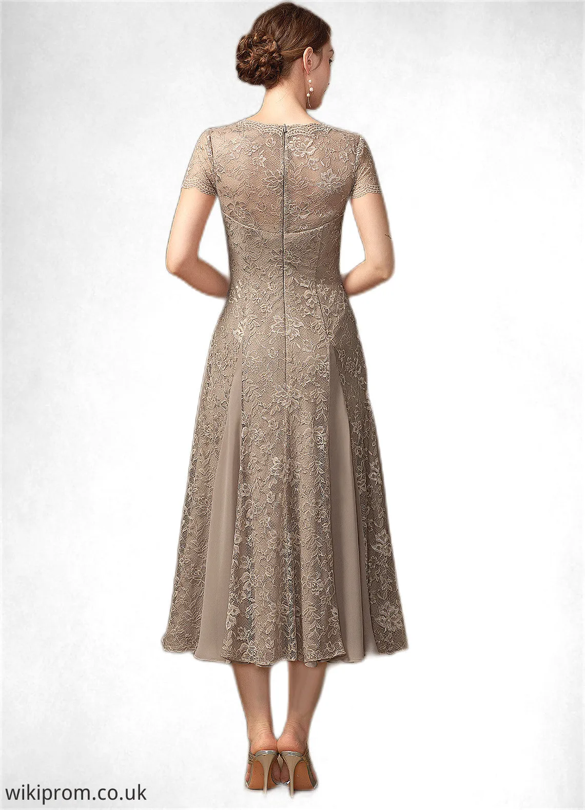 Lucia A-line V-Neck Tea-Length Chiffon Lace Mother of the Bride Dress SWK126P0014644