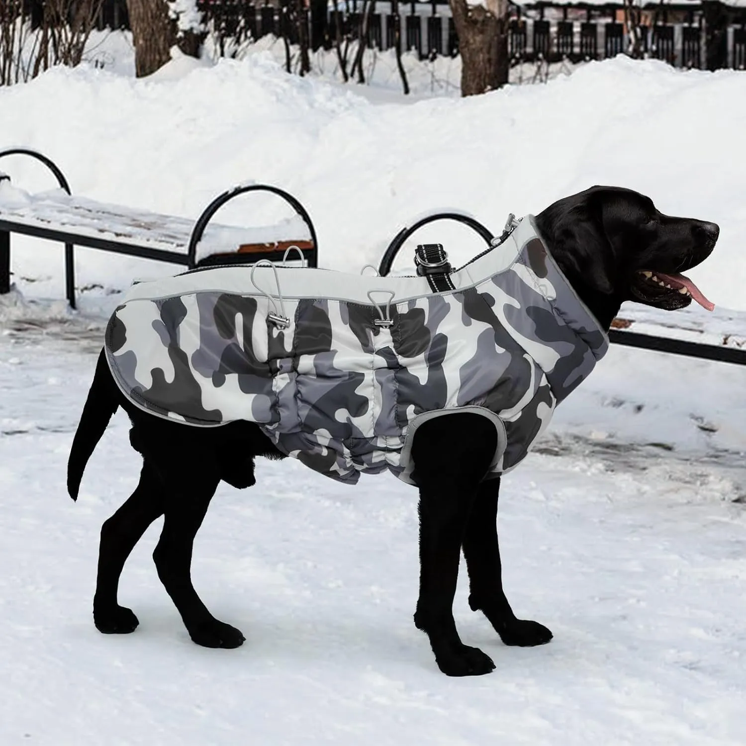 Medium Dog Coat Dog Winter Jacket,Warm Dog Coat with Harness Reflective Dog Snow Jacket Water-Resistant Dog Vest Zip Up Snowsuitfor Medium Dogs Jack Russell, Mini Schnauzer, Grey-Camouflage