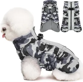 Medium Dog Coat Dog Winter Jacket,Warm Dog Coat with Harness Reflective Dog Snow Jacket Water-Resistant Dog Vest Zip Up Snowsuitfor Medium Dogs Jack Russell, Mini Schnauzer, Grey-Camouflage