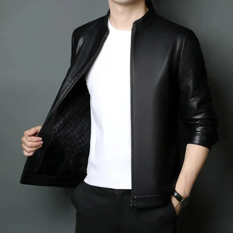 Men's Genuine Leather Stand Collar Jacket