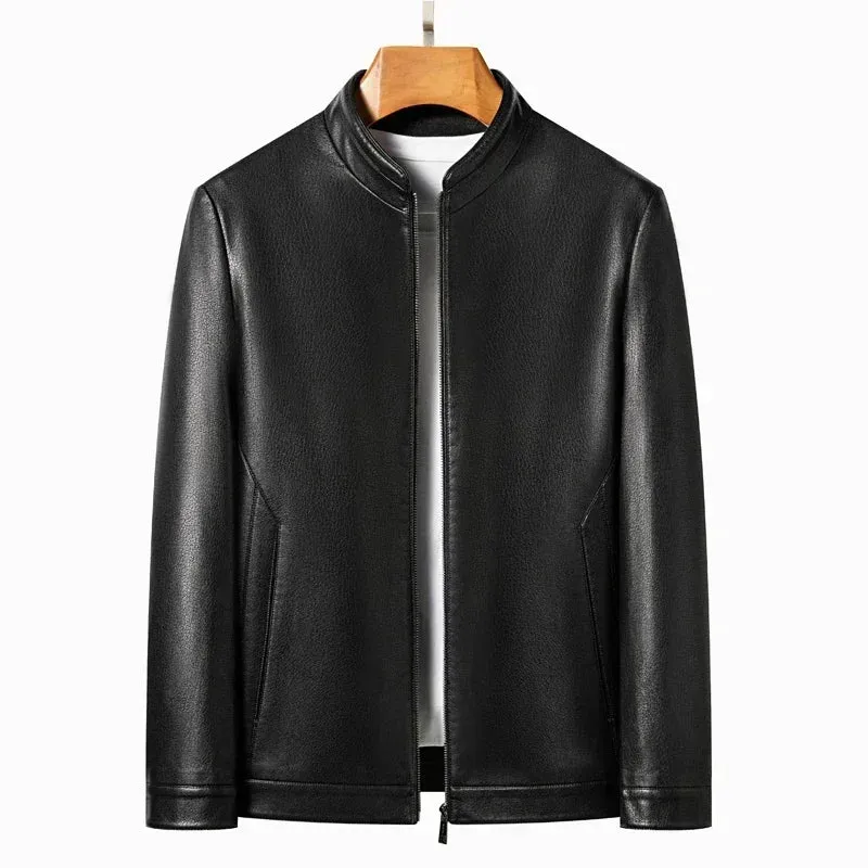 Men's Genuine Leather Stand Collar Jacket