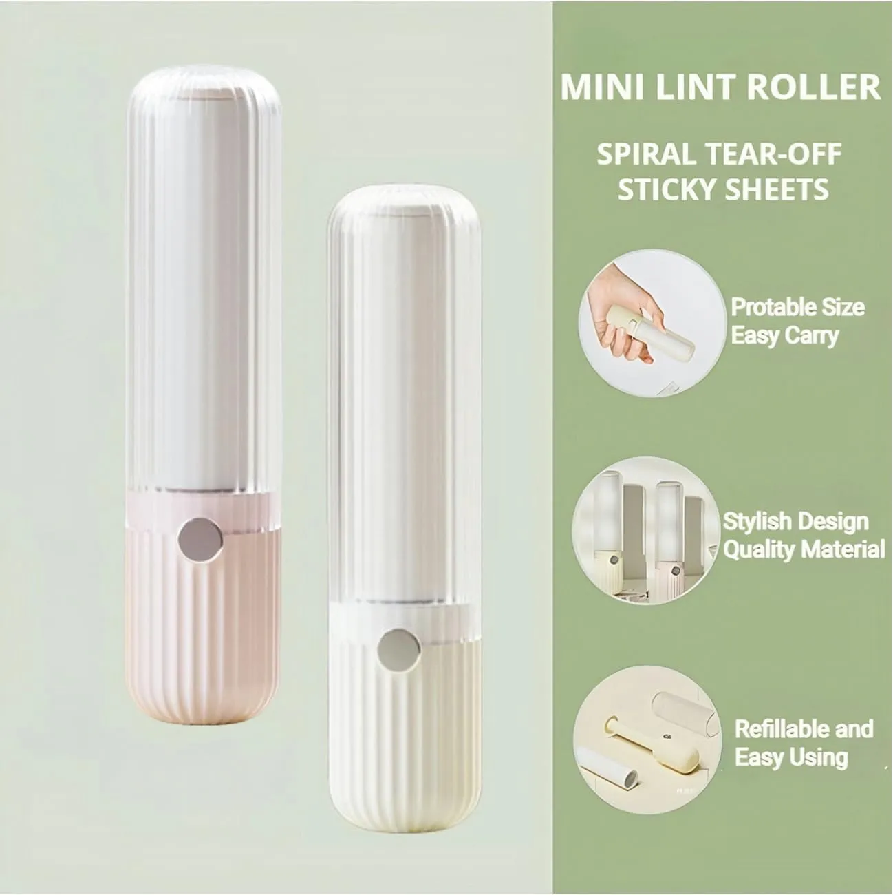 Mini Lint Roller for Clothes Reuseable Pocket Lint Remover for Travel, Portable Sticky Roller for Pet Hair, Small Lint Roller with 4 Rolls Refillable
