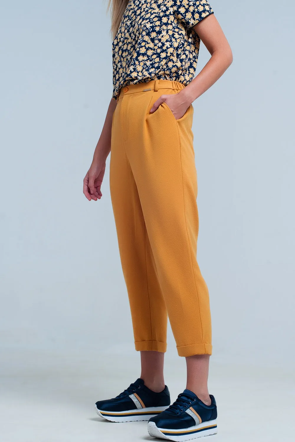 mustard high waisted pants with belt
