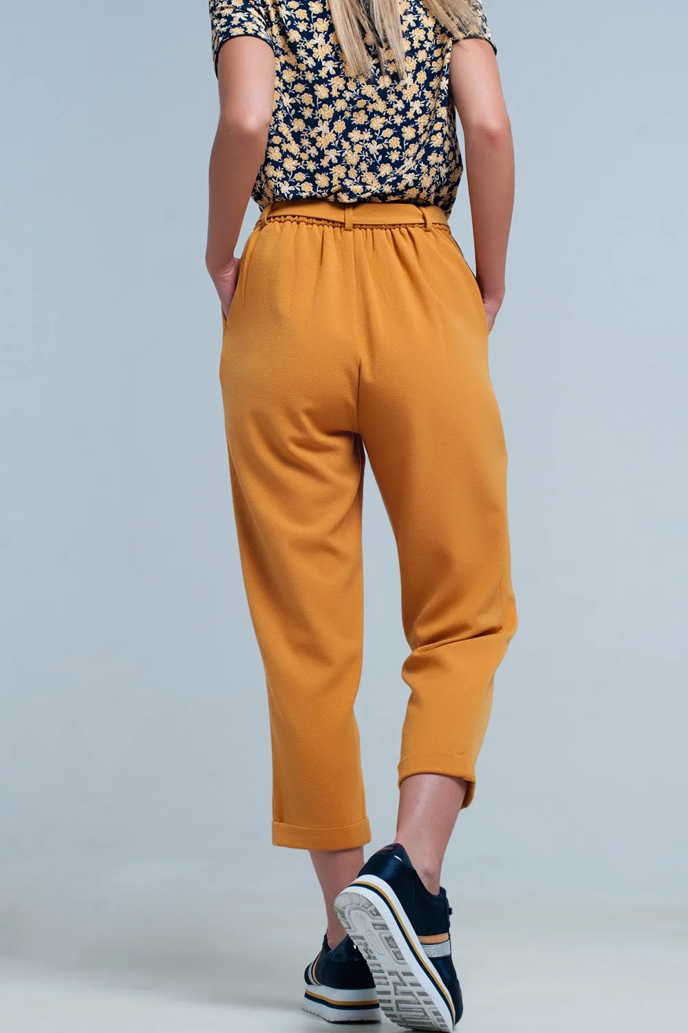mustard high waisted pants with belt